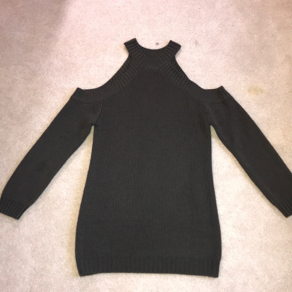 green cold shoulder sweater dress - tobi